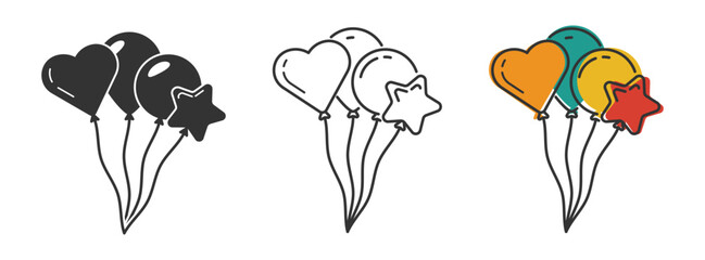 Party balloons. Balloon icon set. Bunch of party balloons. Vector illustration.