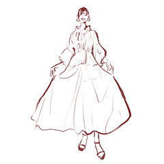 ラフなタッチのファッションイラスト白シャツワンピース