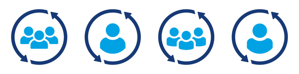 Customer retention icon set. Returning client sign. User avatar with round arrow. - obrazy, fototapety, plakaty