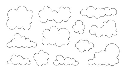 Cumulus clouds drawing. Coloring Page. Collection image cloud sky symbol. Vector drawing. Set of design elements.