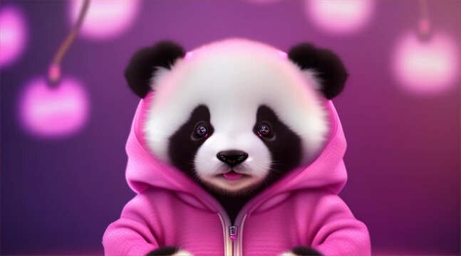 ピンクのパーカーのパンダ｜panda in pink hoodie Generative AI