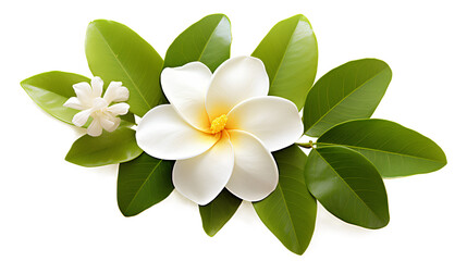white frangipani flower isolated, beautiful flower with leaf on a transparent background,...