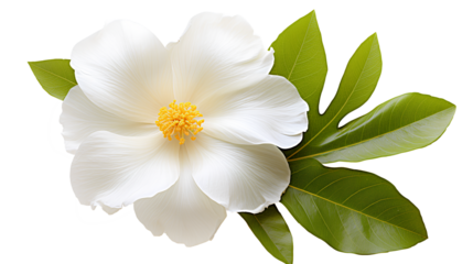 white frangipani flower isolated, beautiful flower with leaf on a transparent background, Generative AI