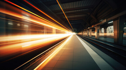 Fototapeta na wymiar Long exposure of a train passing with light at night