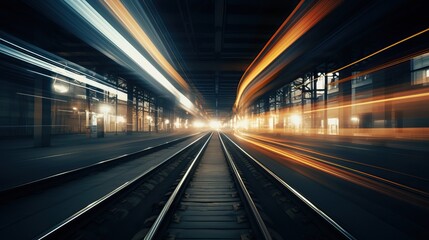 Fototapeta na wymiar Long exposure of a train passing with light at night