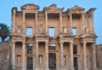 The iconic Library of Celsus among the ruins of the ancient Greek and Roman City of Ephesus, Turkey (Türkiye)