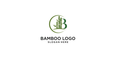 Creative bamboo logo design template with unique concept| premium vector