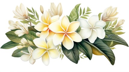Fototapeta na wymiar White plumeria or white frangipani flowers on white background