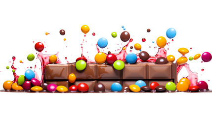 Happy birthday party, Chocolate bar snack with colorful drops or dragee on a transparent background, Generative AI