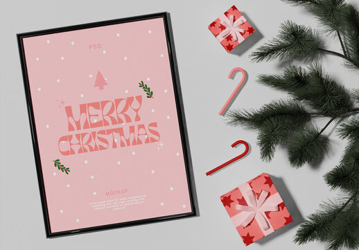 Top View of Christmas Frame Mockup