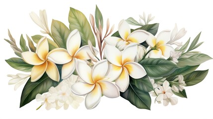 Obraz premium White plumeria or white frangipani flowers on white background
