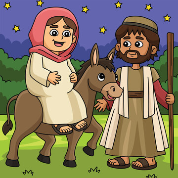 Christian Mary and Joseph Colored Cartoon 