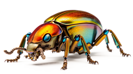 Closeup realistic tropical beetle perched on a transparent background, Generative AI
