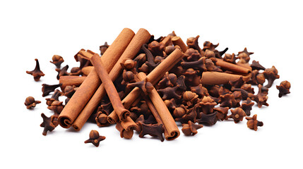 Cinnamon sticks isolated on white, Cloves spice isolated on a transparent background, Generative AI