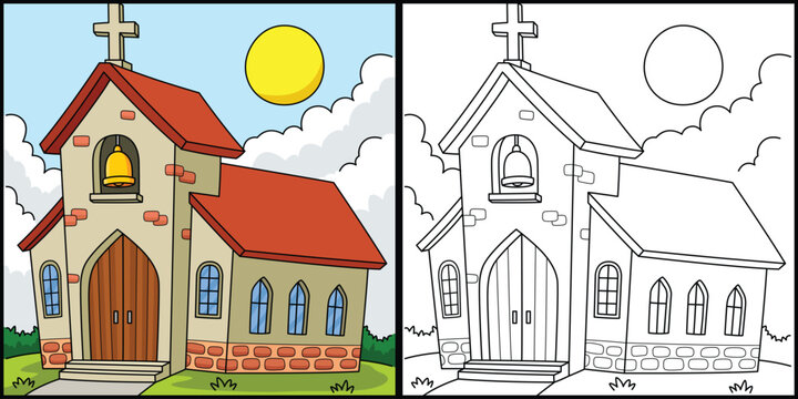 Christian Church Coloring Page Illustration