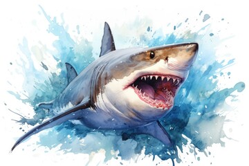 Fototapeta premium watercolor Shark Hungry shark illustration with splash watercolor textured background