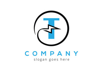 Letter T lighting thunder bolt Logo Design Vector Template.