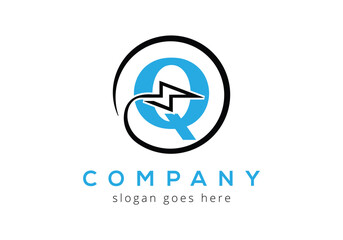 Letter Q lighting thunder bolt Logo Design Vector Template.