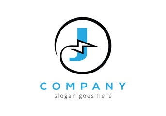 Letter J  lighting thunder bolt Logo Design Vector Template.