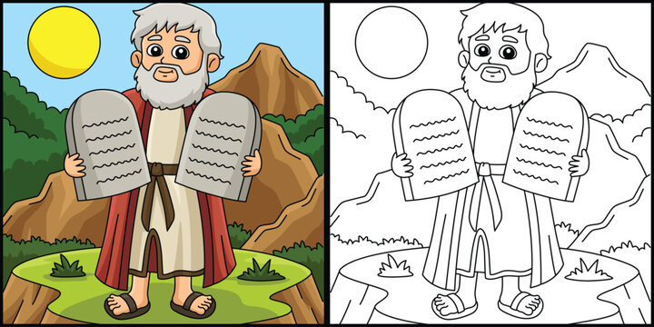 Moses with Tablet of Ten Commandments Illustration