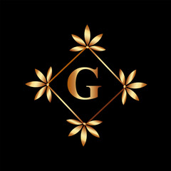 Creative g letter logo design with golden color