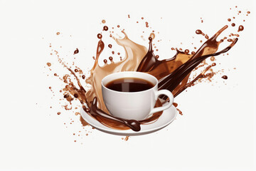 Fototapeta premium Photo of a steaming cup of coffee overflowing with rich, indulgent chocolate