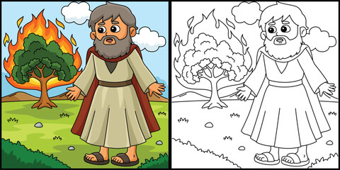  Moses and Burning Bush Coloring Page Illustration