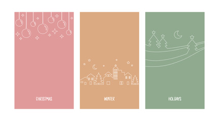Christmas outline design, set of xmas doodle templates