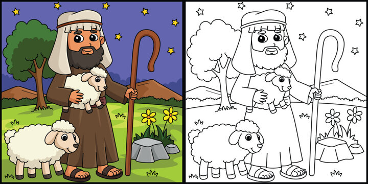 Christian Shepherd Coloring Page Illustration