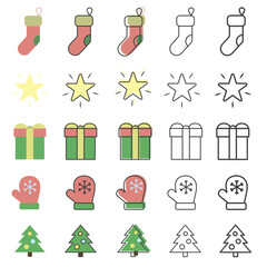 Christmas and New Year symbols. Collection of festive attributes. Winter icons.