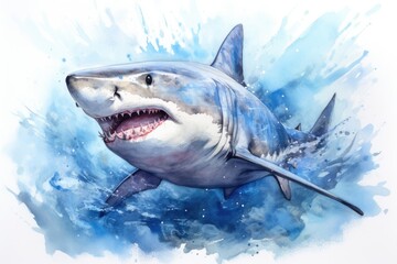 Fototapeta premium watercolor Shark Hungry shark illustration with splash watercolor textured background