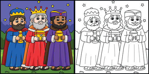 Christian Three Kings Coloring Page Illustration - obrazy, fototapety, plakaty