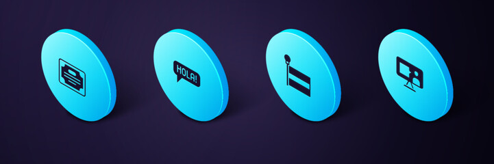 Set Isometric Foreign language online study, Flag, Hola different languages and Certificate template icon. Vector © vector_v