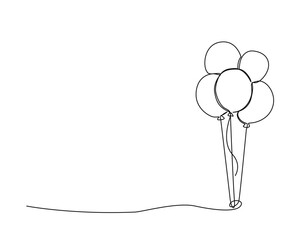 Continuous one line drawing of air balloons. Balloons outline vector illustration. Editable outline