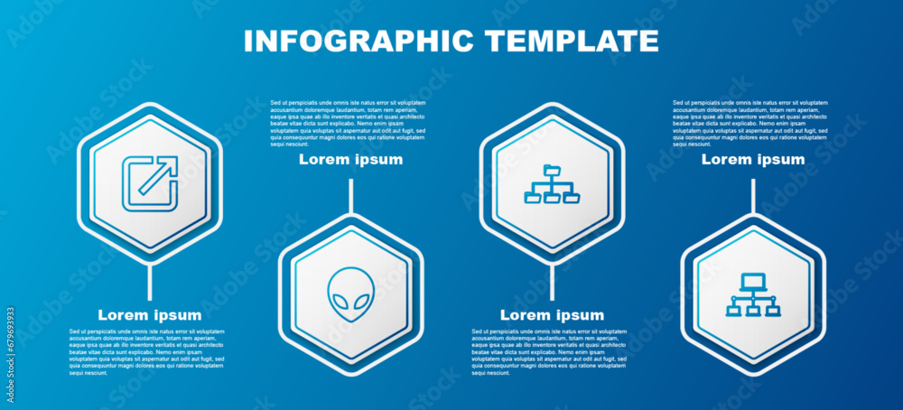 Poster set line open in new window, alien, folder tree and computer network. business infographic template.