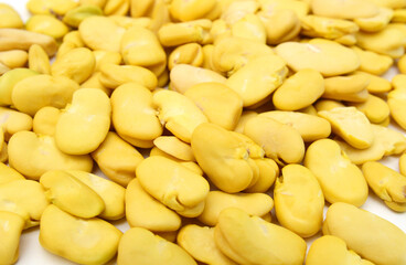 Fava bean, roasted and salty on white background