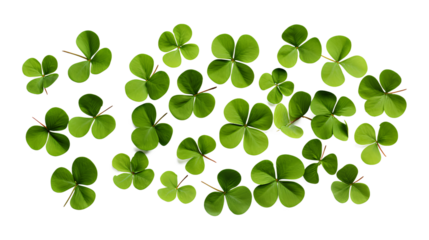 Realistic set of clover leaves isolated on a transparent background, Generative AI