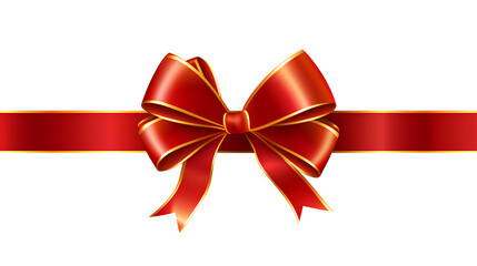  Red ribbon and bow with gold isolated on a transparent background, Generative AI