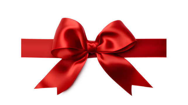 Red ribbon with a bow on a transparent background, Generative AI