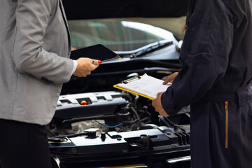 Accident Inspector Inspect damage car caused by car crash on the road. Car insurance agent...