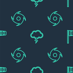 Fototapeta premium Set line Storm, Tornado and Cone windsock wind vane on seamless pattern. Vector