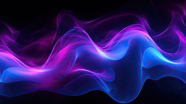  a computer generated image of a wave of blue and pink smoke on a black background with a black back ground.