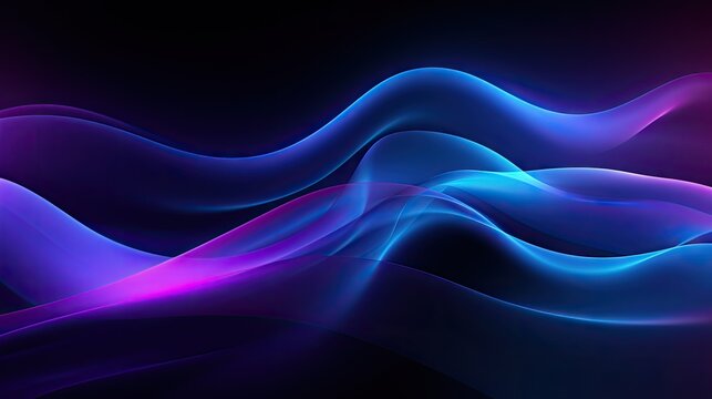  a computer generated image of a wave of blue and pink on a black background with a red light in the middle of the wave.