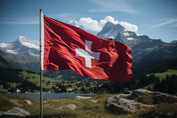 swiss flag on a mountain