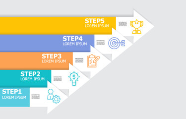 business data visualization horizonta steps timeline infographic element report layout template background with business line icon 5 steps