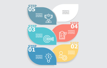business data visualization horizonta steps timeline infographic element report layout template background with business line icon 5 steps