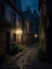 A Tranquil Cobblestone Street Embraced by Night's Glow