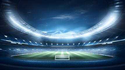 Fototapeta na wymiar soccer stadium defocus background evening arena with crowd fans, 3D illustration.