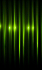 Green neon light bars against a dark, minimalist backdrop. Futuristic design background with vertical lines.