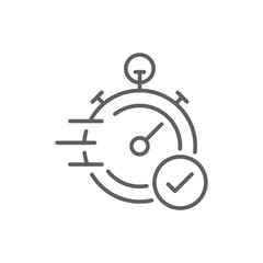 Quick approval icon. Simple outline style. Stopwatch, quick transfer, fast transaction, business concept. Thin line symbol. Vector illustration isolated on white background. Editable stroke.